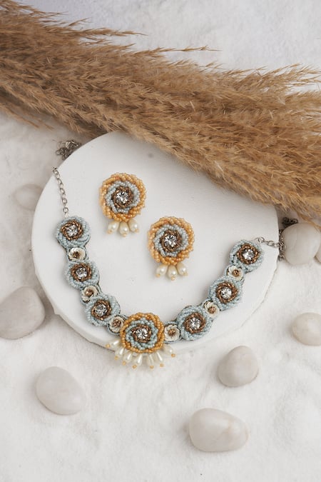 Shop Torque By Merge Multi Color Beads, Stones Embellished Choker Set at Aza Fashions Shop_Torque By Merge_Multi Color Beads, Stones Embellished Choker Set _at_Aza_Fashions