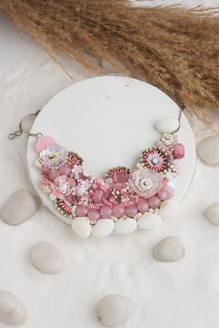 Shop Torque By Merge Multi Color Shell Embellished Necklace at Aza Fashions Shop_Torque By Merge_Multi Color Shell Embellished Necklace _at_Aza_Fashions