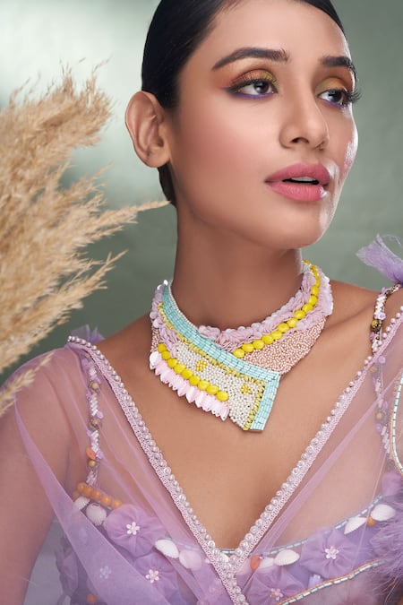 Torque By Merge Multi Color Bead Embellished Choker 