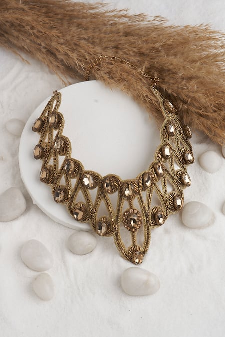 Shop Torque By Merge Multi Color Stone Embellished Choker at Aza Fashions Shop_Torque By Merge_Multi Color Stone Embellished Choker _at_Aza_Fashions