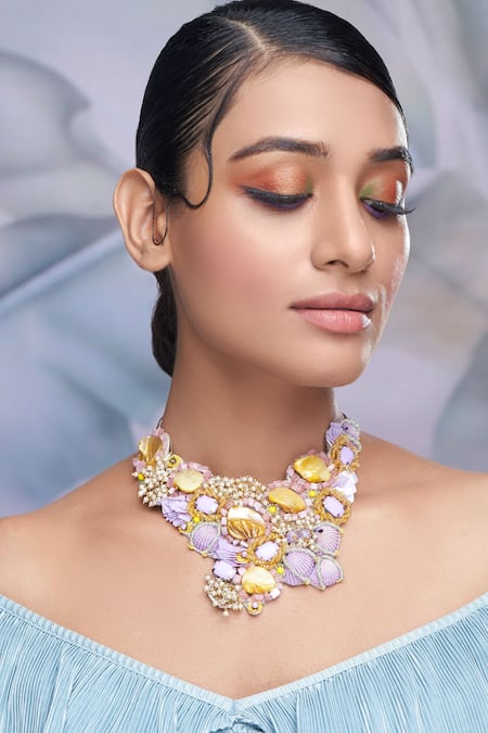 Torque By Merge Multi Color Shell Embellished Choker