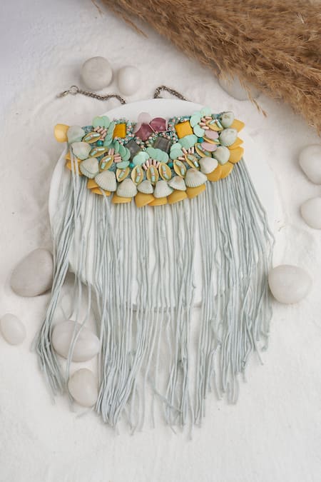 Shop Torque By Merge Multi Color Shell Embellished Choker Necklace at Aza Fashions Shop_Torque By Merge_Multi Color Shell Embellished Choker Necklace _at_Aza_Fashions