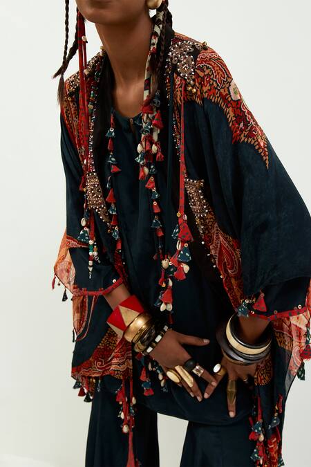 Buy Aseem Kapoor Blue Silk, Crepe Tassels Open Neck Veni Embroidered Jacket Online at Aza Fashions Buy_Aseem Kapoor_Blue Silk, Crepe Tassels Open Neck Veni Embroidered Jacket_Online_at_Aza_Fashions