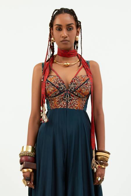 Aseem Kapoor Blue Crepe Embroidery Sweetheart Neck Ruhani Zari And Marodi Jumpsuit Online at Aza Fashions Aseem Kapoor_Blue Crepe Embroidery Sweetheart Neck Ruhani Zari And Marodi Jumpsuit_Online_at_Aza_Fashions