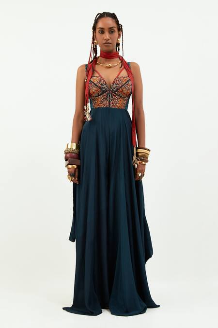 Buy Aseem Kapoor Blue Crepe Embroidery Sweetheart Neck Ruhani Zari And Marodi Jumpsuit Online at Aza Fashions Buy_Aseem Kapoor_Blue Crepe Embroidery Sweetheart Neck Ruhani Zari And Marodi Jumpsuit_Online_at_Aza_Fashions