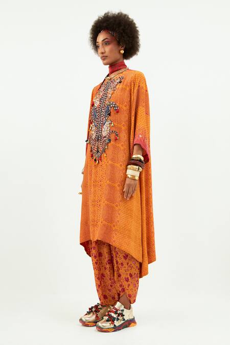 Aseem Kapoor_Yellow Cotton, Silk Beads, Sequins Paisley Embroidered Kurta With Draped Trouser _Online_at_Aza_Fashions
