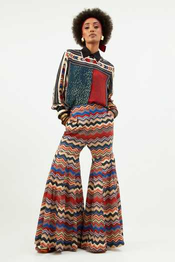 Aseem Kapoor_Multi Color Crepe Sequins Collared Atri Chevron Print Shirt With Sharara_at_Aza_Fashions