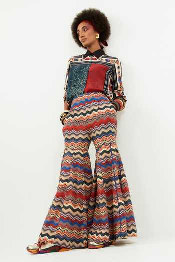 Buy_Aseem Kapoor_Multi Color Crepe Sequins Collared Atri Chevron Print Shirt With Sharara