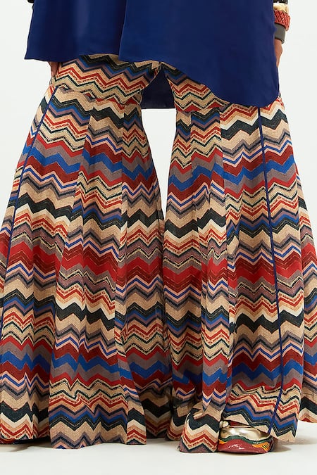 Buy_Aseem Kapoor_Blue Crepe, Cotton Beads Bandeau Neck Embellished Sapphire Kaftan And Sharara Set _Online_at_Aza_Fashions