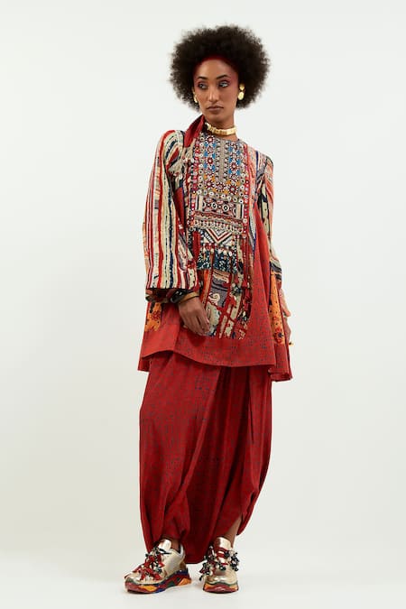 ASEEM KAPOOR Afghan Printed Tunic & Draped Trouser Set 