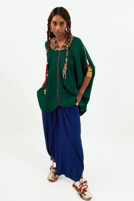 Shop_Aseem Kapoor_Green Crepe Beads V-neck Fizaa Embroidered Tunic _Online_at_Aza_Fashions