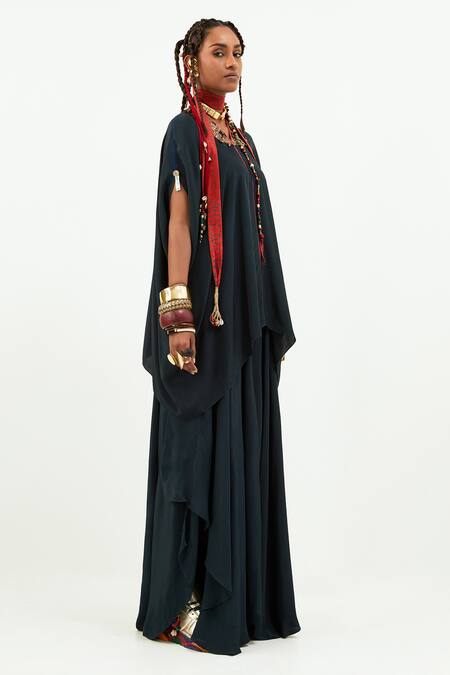 Aseem Kapoor Blue Crepe Embroidery V-neck Fizaa Asymmetric Hem Kaftan Tunic Online at Aza Fashions Aseem Kapoor_Blue Crepe Embroidery V-neck Fizaa Asymmetric Hem Kaftan Tunic _Online_at_Aza_Fashions