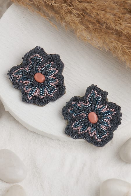 Shop Torque By Merge Multi Color Beads, Stones And Sequin Embroidered Earrings at Aza Fashions Shop_Torque By Merge_Multi Color Beads, Stones And Sequin Embroidered Earrings _at_Aza_Fashions