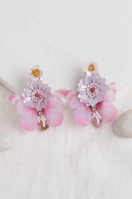 Shop Torque By Merge Multi Color Sequins, Stones Flower And Butterfly Design Earrings at Aza Fashions Shop_Torque By Merge_Multi Color Sequins, Stones Flower And Butterfly Design Earrings _at_Aza_Fashions