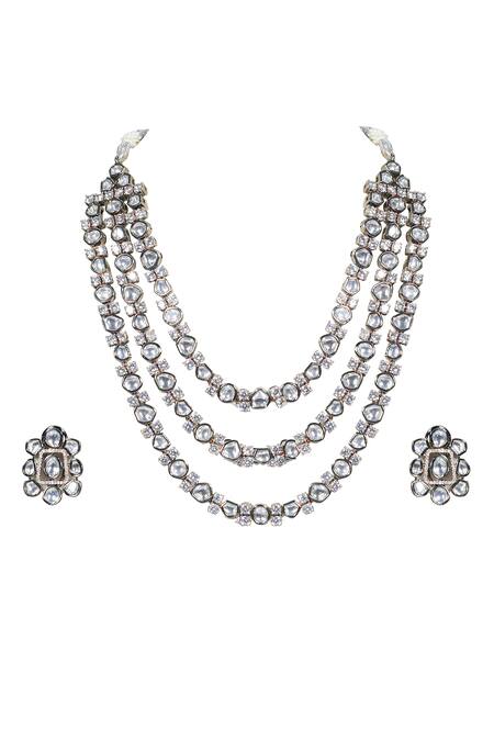 Shop Tizora Black Diamonds, Stones Layered Polki Necklace Set at Aza Fashions Shop_Tizora_Black Diamonds, Stones Layered Polki Necklace Set_at_Aza_Fashions