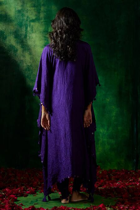 Shop Pink City By Sarika Purple Silk Sequins, Tassels Keyhole Neck Embroidered Kaftan And Dhoti Pant Set at Aza Fashions Shop_Pink City By Sarika_Purple Silk Sequins, Tassels Keyhole Neck Embroidered Kaftan And Dhoti Pant Set _at_Aza_Fashions