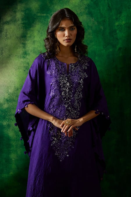 Buy Pink City By Sarika Purple Silk Sequins, Tassels Keyhole Neck Embroidered Kaftan And Dhoti Pant Set Online at Aza Fashions Buy_Pink City By Sarika_Purple Silk Sequins, Tassels Keyhole Neck Embroidered Kaftan And Dhoti Pant Set _Online_at_Aza_Fashions