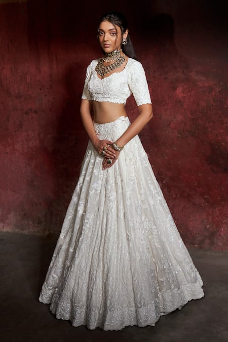 Aakansha Gupta Ivory Organza, Silk Pearls, Sequins, Embroidery Collared Bridal Lehenga Set Online at Aza Fashions Aakansha Gupta_Ivory Organza, Silk Pearls, Sequins, Embroidery Collared Bridal Lehenga Set _Online_at_Aza_Fashions