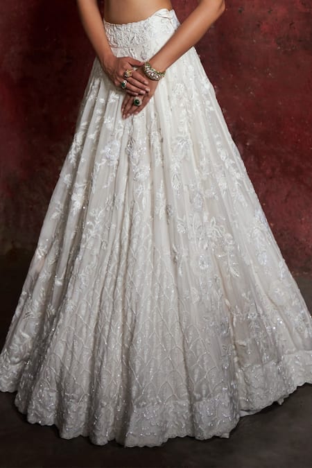 Buy Aakansha Gupta Ivory Organza, Silk Pearls, Sequins, Embroidery Collared Bridal Lehenga Set Online at Aza Fashions Buy_Aakansha Gupta_Ivory Organza, Silk Pearls, Sequins, Embroidery Collared Bridal Lehenga Set _Online_at_Aza_Fashions