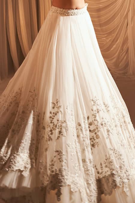 Buy Aakansha Gupta Ivory Organza, Net, Silk Pearls, Sequins, Embroidery Square Floral Lehenga Set Buy_Aakansha Gupta_Ivory Organza, Net, Silk Pearls, Sequins, Embroidery Square Floral Lehenga Set