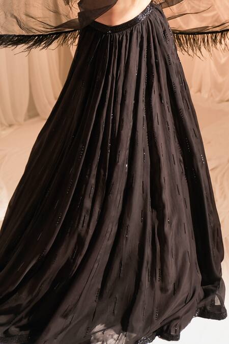 Shop Aakansha Gupta Black Organza, Net, Silk Sequins, Pearls, Opal Stripe Embroidered Lehenga Set Online at Aza Fashions Shop_Aakansha Gupta_Black Organza, Net, Silk Sequins, Pearls, Opal Stripe Embroidered Lehenga Set _Online_at_Aza_Fashions