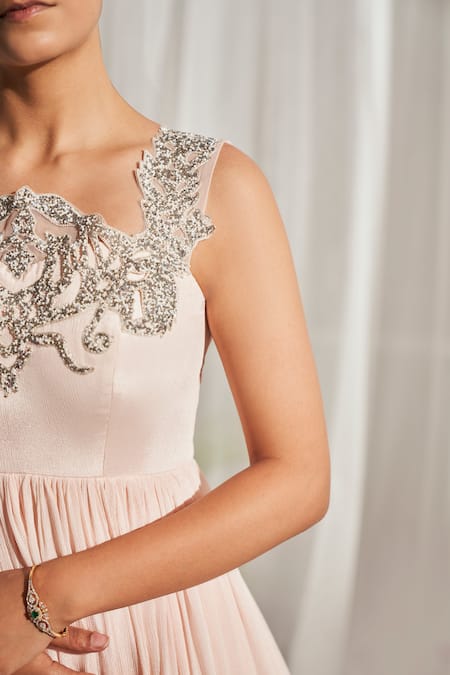 Buy Aakansha Gupta Peach Chiffon, Silk Beads, Cut Work Neckline Embroidered Anarkali Online at Aza Fashions Buy_Aakansha Gupta_Peach Chiffon, Silk Beads, Cut Work Neckline Embroidered Anarkali _Online_at_Aza_Fashions