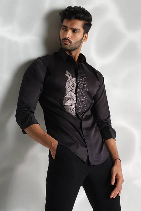 Sanjana Reddy Designs Black Cotton Cut Work Big Owl Embroidered Shirt Online at Aza Fashions Sanjana Reddy Designs_Black Cotton Cut Work Big Owl Embroidered Shirt _Online_at_Aza_Fashions