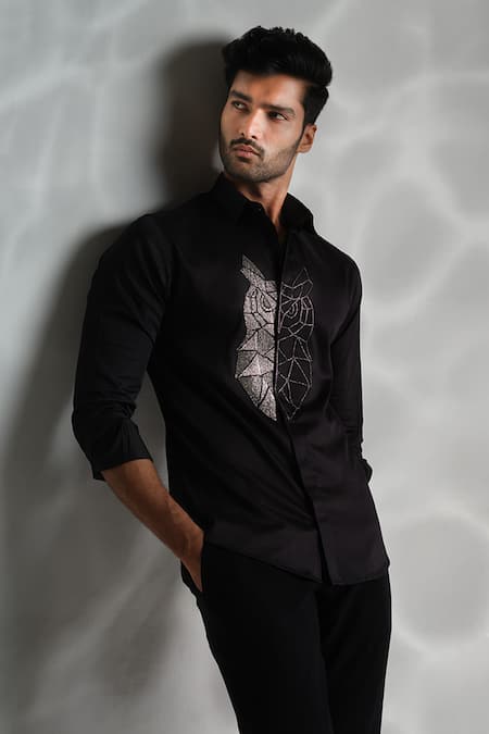 Buy Sanjana Reddy Designs Black Cotton Cut Work Big Owl Embroidered Shirt Online at Aza Fashions Buy_Sanjana Reddy Designs_Black Cotton Cut Work Big Owl Embroidered Shirt _Online_at_Aza_Fashions