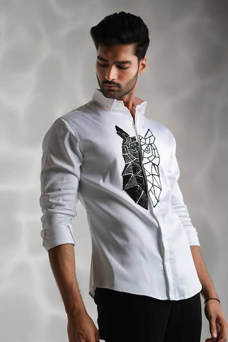Shop Sanjana Reddy Designs White Cotton Cut Work Big Owl Embroidered Shirt at Aza Fashions Shop_Sanjana Reddy Designs_White Cotton Cut Work Big Owl Embroidered Shirt _at_Aza_Fashions
