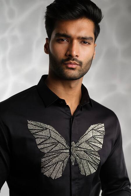 Buy Sanjana Reddy Designs Black Cotton Cut Work Butterfly Embroidered Shirt Online at Aza Fashions Buy_Sanjana Reddy Designs_Black Cotton Cut Work Butterfly Embroidered Shirt _Online_at_Aza_Fashions