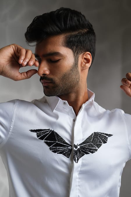 Sanjana Reddy Designs_White Cotton Cut Work Bat Embroidered Shirt _Online_at_Aza_Fashions