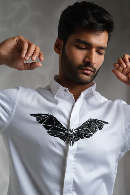 Buy_Sanjana Reddy Designs_White Cotton Cut Work Bat Embroidered Shirt _Online_at_Aza_Fashions
