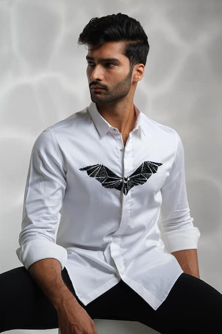 Shop_Sanjana Reddy Designs_White Cotton Cut Work Bat Embroidered Shirt _Online_at_Aza_Fashions