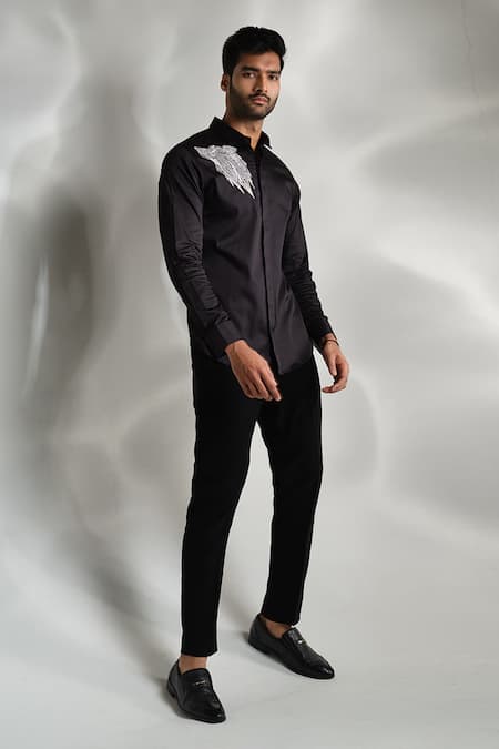 Buy Sanjana Reddy Designs Black Cotton Embroidery Wolf Shirt Online at Aza Fashions Buy_Sanjana Reddy Designs_Black Cotton Embroidery Wolf Shirt _Online_at_Aza_Fashions