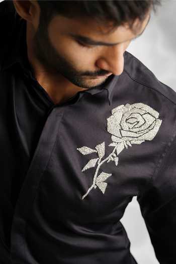 Sanjana Reddy Designs Black Cotton Cut Work Rose Embroidered Shirt Online at Aza Fashions Sanjana Reddy Designs_Black Cotton Cut Work Rose Embroidered Shirt _Online_at_Aza_Fashions