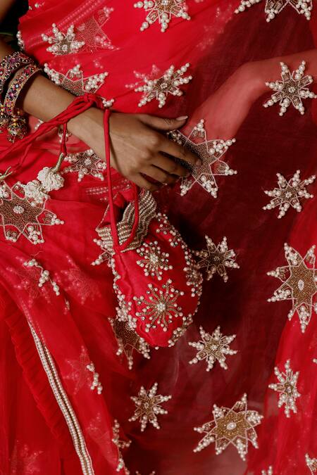 Midushi Bajoria_Pink Organza, Georgette, Satin Pearls, Cut Work, Embellished Saree With Blouse _Online_at_Aza_Fashions