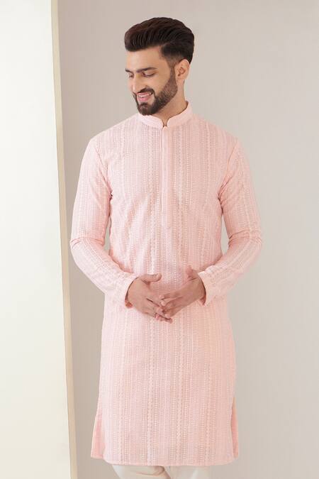 Kasbah_Pink Georgette Embroidery Chikankari Thread Work Kurta_Online_at_Aza_Fashions