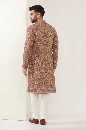 Buy_Kasbah_Beige Georgette Sequins Kashmiri Jamavar Embroidered Kurta _Online_at_Aza_Fashions