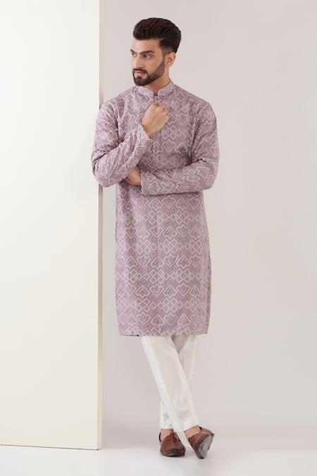 Kasbah Purple Silk Embroidered Thread Geometric Work Kurta 