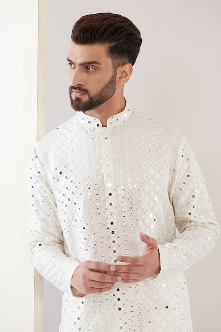 Buy Kasbah White Silk Mirrors Work Kurta Online at Aza Fashions Buy_Kasbah_White Silk Mirrors Work Kurta _Online_at_Aza_Fashions