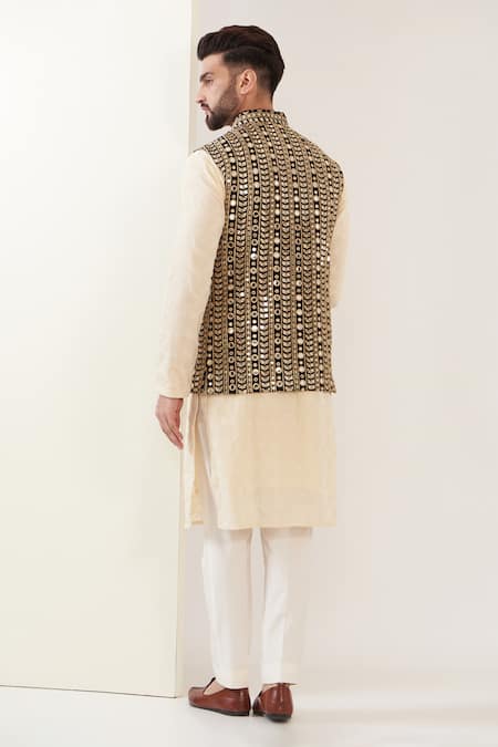 Shop_Kasbah_Black Georgette Mirrors Embroidered Work Nehru Jacket _at_Aza_Fashions