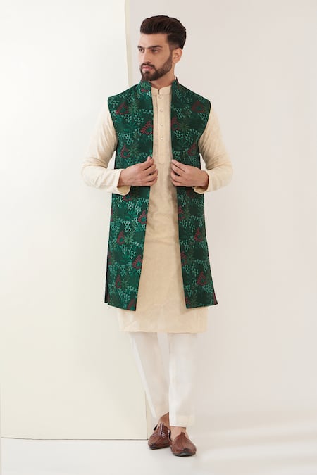 Kasbah Silk Jungle Embroidered Nehru Jacket 