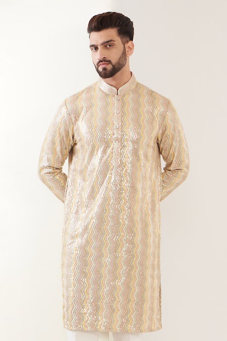 Kasbah_Multi Color Georgette Sequins Chevron Work Kurta _Online_at_Aza_Fashions