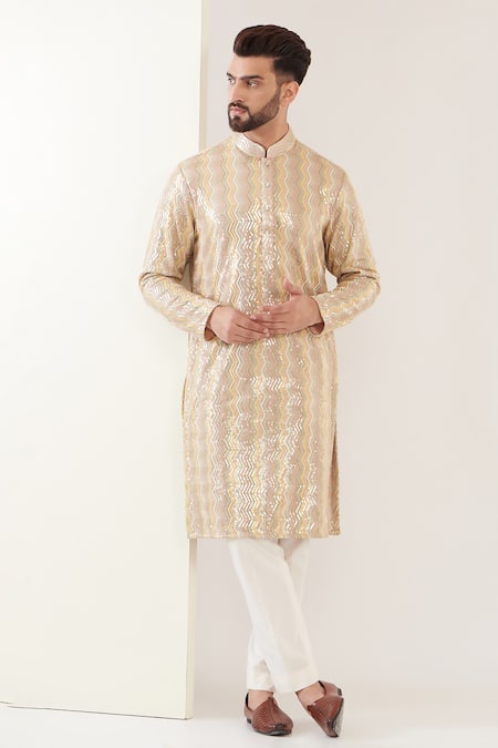 Shop_Kasbah_Multi Color Georgette Sequins Chevron Work Kurta _Online_at_Aza_Fashions