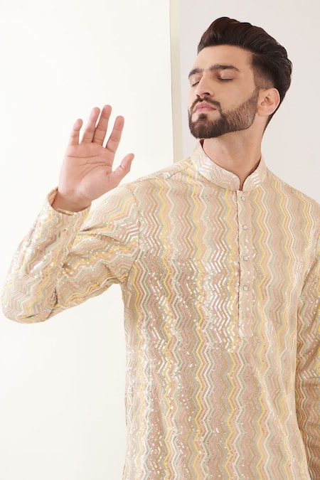 Kasbah_Multi Color Georgette Sequins Chevron Work Kurta _at_Aza_Fashions