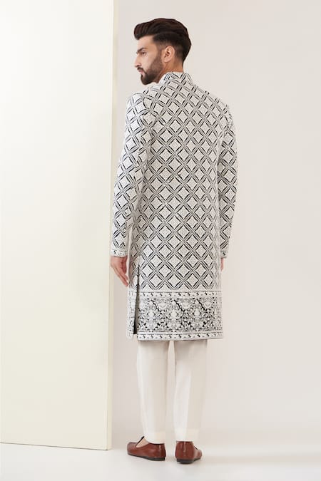 Shop Kasbah Black Silk Embroidery Kashmiri Work Full Sleeve Sherwani Set at Aza Fashions Shop_Kasbah_Black Silk Embroidery Kashmiri Work Full Sleeve Sherwani Set _at_Aza_Fashions