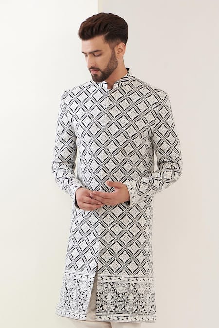 Kasbah Black Silk Embroidery Kashmiri Work Full Sleeve Sherwani Set Online at Aza Fashions Kasbah_Black Silk Embroidery Kashmiri Work Full Sleeve Sherwani Set _Online_at_Aza_Fashions