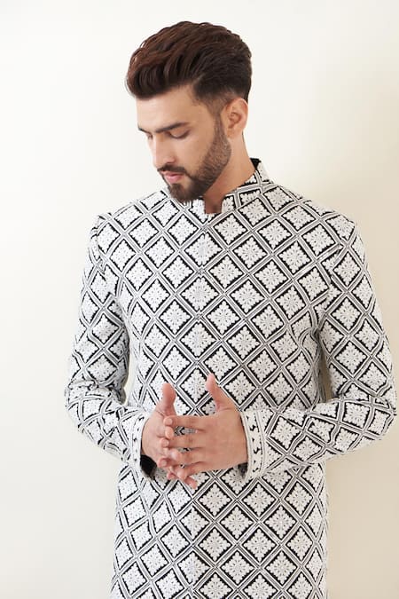 Buy Kasbah Black Silk Embroidery Kashmiri Work Full Sleeve Sherwani Set Online at Aza Fashions Buy_Kasbah_Black Silk Embroidery Kashmiri Work Full Sleeve Sherwani Set _Online_at_Aza_Fashions