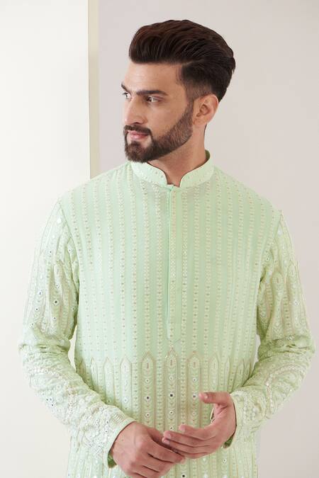 Kasbah Green Georgette Sequins, Mirrors, Embroidery Thread And Work Kurta at Aza Fashions Kasbah_Green Georgette Sequins, Mirrors, Embroidery Thread And Work Kurta _at_Aza_Fashions