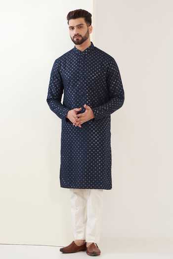 Buy Kasbah Blue Silk Sequins Embroidered Kurta Set at Aza Fashions Buy_Kasbah_Blue Silk Sequins Embroidered Kurta Set _at_Aza_Fashions